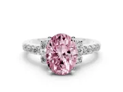 Oval Side Stone Engagement Ring Setting for a Fancy Pink Lab-Grown Diamond | Pave Band | White Gold