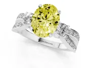 Fancy Yellow Three-Stone Oval Cut Diamond Twist Band Ring Set in Platinum with Pavé Accents and Prong Setting