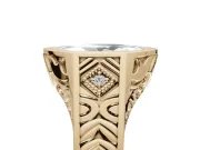 Marquise Vintage Bezel Engagement Ring Setting | Engraved Band | Yellow Gold