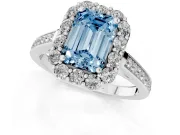 Emerald Cut Floral Halo Engagement Ring Setting for a Fancy Blue Lab-Grown Diamond | Large Round Accents | White Gold