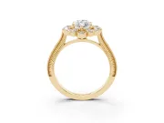 Marquise Vintage Scalloped Halo Engagement Ring Setting | Milgrain Pavé Band | Yellow Gold