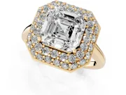 Asscher Cut Pave Halo Engagement Ring Setting | Slim Plain Band | Yellow Gold