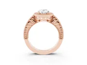 Oval Vintage Milgrain Halo Engagement Ring Setting | Carved Leaf Detail | Rose Gold