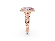 Fancy Pink Marquise Cut Diamond Halo Ring Set in Rose gold with Scrollwork Band and Prong Setting