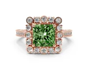 Princess Cut Scalloped Halo Engagement Ring Setting for a Fancy Green Lab-Grown Diamond | Milgrain Edges | Rose Gold