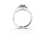 Fancy Blue Oval Cut Diamond Halo Ring Set in Silver with Solitaire Band and Prong Setting