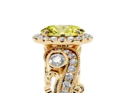 Oval Vintage Halo Engagement Ring Setting for a Fancy Yellow Lab-Grown Diamond | Bezel Shoulder Accents | Yellow Gold