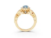 Marquise Vintage Halo Engagement Ring Setting for a Fancy Blue Lab-Grown Diamond | Bezel Shoulder Accents | Yellow Gold