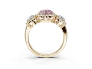 Round Three Stone Halo Engagement Ring Setting for a Fancy Pink Lab-Grown Diamond | Yellow Gold
