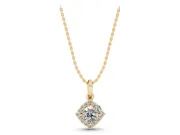 Round Lab-Grown Diamond On-Point Halo Pendant Necklace | Curved-Side Frame | Yellow Gold