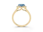 Fancy Blue Heart Cut Halo Round Diamond Solitaire Ring Set in Yellow gold with Pavé Band and Prong Setting