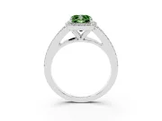 Cushion Cut Halo Engagement Ring Setting for a Fancy Green Lab-Grown Diamond | V-Split Pavé Band | Sterling Silver