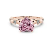 Fancy Pink Heart Cut Diamond Solitaire Ring Set in Rose gold with Bezel-Set Accents on Beaded Band and Prong Setting