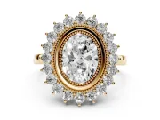 Oval Vintage Milgrain Bezel Halo Engagement Ring Setting | Sunburst Halo | Yellow Gold