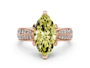 Fancy Yellow Marquise Cut Diamond Solitaire Ring Set in Rose gold with Milgrain Double Row Round Pavé Band