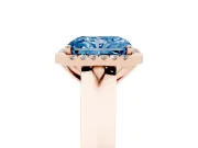 Fancy Blue Radiant Cut Diamond Halo Ring Set in Rose gold with Cathedral Band and Prong Setting