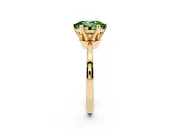 Fancy Green Oval Cut Diamond Solitaire Engagement Ring Set in Yellow gold with Slim Tapered Solitaire Band