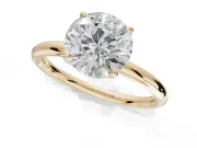Round Hidden Halo Engagement Ring Setting | Thin Plain Band | Yellow Gold