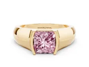 Princess Cut Half Bezel Solitaire Engagement Ring Setting for a Fancy Pink Lab-Grown Diamond | Wide Band | Yellow Gold