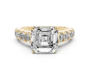 Asscher Cut Cut-Down Side Stone Engagement Ring Setting | Scalloped Shoulders | Yellow Gold