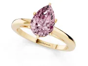 Fancy Pink Pear Cut Diamond Solitaire Engagement Ring Set in Yellow gold with Prong Setting on a Classic Band