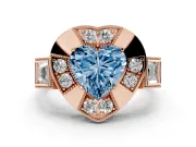 Heart-Shaped Milgrain Sectioned Halo Engagement Ring Setting for a Fancy Blue Lab-Grown Diamond | Rose Gold