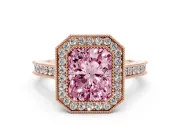 Radiant Cut Vintage Milgrain Halo Engagement Ring Setting for a Fancy Pink Lab-Grown Diamond | Bezel Head | Rose Gold