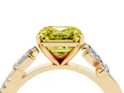 Fancy Yellow Asscher Cut Diamond Floral Vine Solitaire Engagement Ring Set in Yellow gold with Marquise Leaves