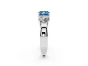 Cushion Cut Three Stone Engagement Ring Setting for a Fancy Blue Lab-Grown Diamond | Wide Plain Band | Sterling Silver