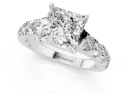 Princess Cut Cut-Down Side Stone Engagement Ring Setting | Scalloped Shoulders | Sterling Silver