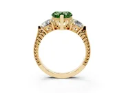 Heart-Shaped Vintage Three Stone Engagement Ring Setting for a Fancy Green Lab-Grown Diamond | Yellow Gold - Design NV-24868