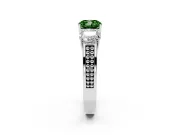 Cushion Cut Three Stone Engagement Ring Setting for a Fancy Green Lab-Grown Diamond | Beaded Shoulders | Sterling Silver