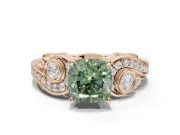 Cushion Cut Swirl Engagement Ring Setting for a Fancy Green Lab-Grown Diamond | Rose Gold