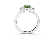 Fancy Green Oval Cut Diamond Three-Stone Ring Set in Silver with Pavé Band and Graduated Sides