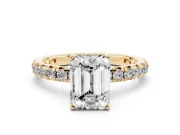 Emerald Cut Pavé Solitaire Engagement Ring Setting | Shared Prong Band | Yellow Gold