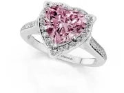 Heart-Shaped Halo Engagement Ring Setting for a Fancy Pink Lab-Grown Diamond | Petal Tips | Platinum