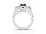 Fancy Black Cushion Cut Diamond Three-Stone Ring Set in Silver with Textured Band