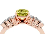 Fancy Yellow Emerald Cut Diamond Cluster Engagement Ring Set in Rose gold with Pavé Band and Prong Setting