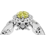 Fancy Yellow Marquise Cut Diamond Halo Ring Set in Platinum with Milgrain Pavé Band and Prong Setting