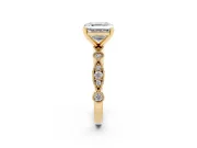 Asscher Cut Diamond Solitaire Engagement Ring Set in Yellow gold with Milgrain Bezel Accent Band