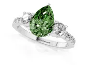 Fancy Green Three-Stone Pear Cut Diamond Pavé Band Ring Set in Silver with Prong Setting