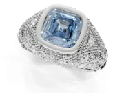Asscher Cut Vintage Bezel Engagement Ring Setting for a Fancy Blue Lab-Grown Diamond | Platinum