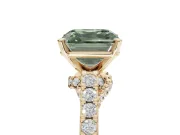 Asscher Cut Pavé Solitaire Engagement Ring Setting for a Fancy Green Lab-Grown Diamond | Crossover Gallery | Yellow Gold