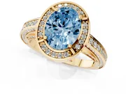 Oval Sectioned Halo Engagement Ring Setting for a Fancy Blue Lab-Grown Diamond | Yellow Gold