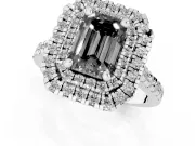 Fancy Black Emerald Cut Diamond Double Halo Statement Ring Set in Silver with Pavé Band