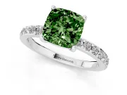 Cushion Cut Pavé Solitaire Engagement Ring Setting for a Fancy Green Lab-Grown Diamond | Single Row Band | White Gold