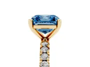 Fancy Blue Asscher Cut Diamond Pavé Band Solitaire Set in Yellow gold with Prong Setting