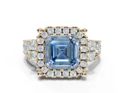 Asscher Cut Halo Engagement Ring Setting for a Fancy Blue Lab-Grown Diamond | Graduated Channel Band | Yellow Gold