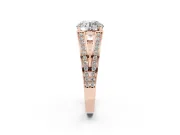 Round Cut Diamond Split Shank Ring Set in Rose gold with Pavé Band and Prong Setting