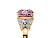 Fancy Pink Princess Cut Diamond Solitaire Floral Ring Set in Yellow gold with Marquise Petals and Prong Setting